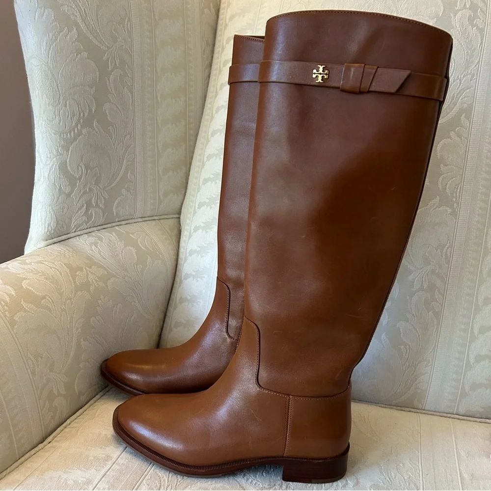 New Authentic TORY BURCH Everly Strap Riding Boots Sierra Tan Size 5.5 $528
